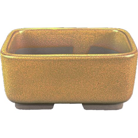 Vaso per bonsai Giapponese Morrisan rettangolare in gres smaltato giallo senape 11x8,5x4,5 cm - B03-3-4F