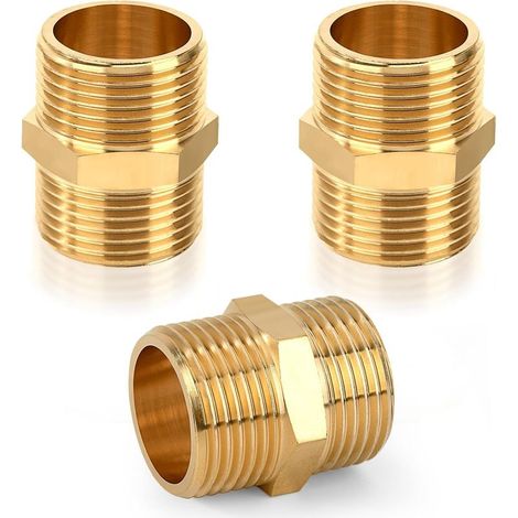 3/4" Mâle à 3/4" Mâle Filetage Connecteur de Mamelon Hexagonal en Laiton Double Mâle pour la Conversion de Raccordement de Tuyau (3 Pièces) (1/5)