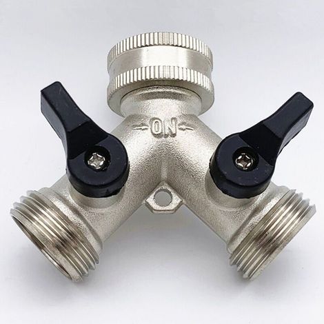 Splitter, 3/4 Inch Brass Garden Hose Adapter, Double Tap for Washing Machine, Bathroom, Outdoor Faucet with Connector and Washer (1/4)