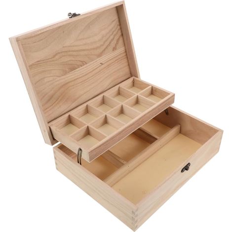 Boîte À Bijoux En Bois À Compartiments Boîte De Rangement Inachevée Pour Bagues Colliers Boucles D’Oreilles Et Montres Coffret Diy Pour Maison Et Cadeau 11.02 X 8.66 X 3.50 in (1/5)