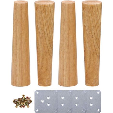 4 pieds en bois massif pour meuble – hauteur 15 cm – pour table, lit, armoire – avec plaques de fixation et vis incluses (1/4)