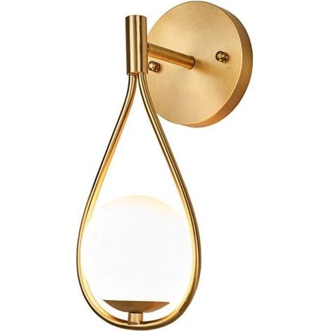 Modern Wall Light with White Glass Globe, E27 Socket, 1 Bulb, Lighting Accessories, Teardrop Wall Lamp for Bedroom (1/5)