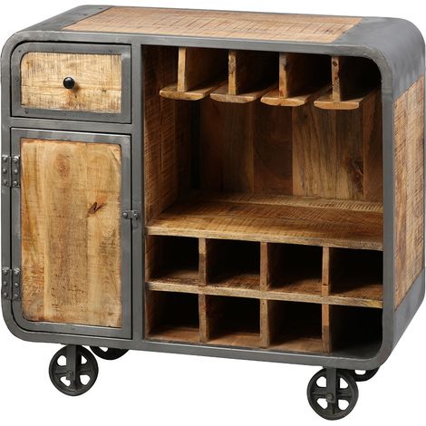 EDWIN - Meuble Bar Multi-Rangements Acier et Bois Massif (1/4)