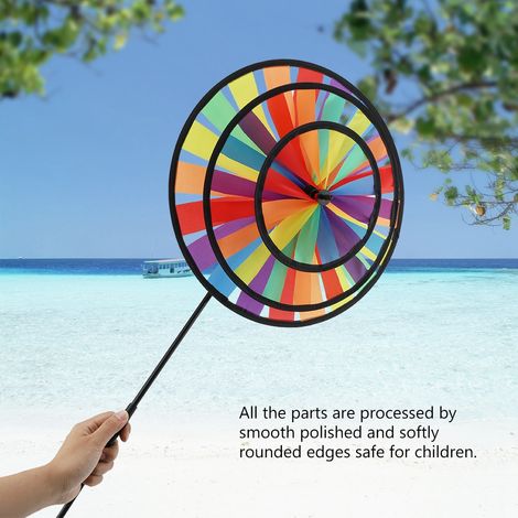 Moulinet à vent multicolore à trois roues arc-en-ciel, jouet pour enfants, décoration de jardin et d'extérieur (1/5)