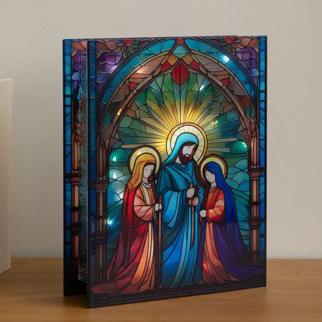 28 x 21cm Light Up Nativity Scene Stained Glass Christmas Decoration (1/5)