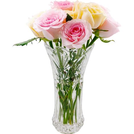 Jarrón de cristal grueso y transparente, de 24 cm, para hierba de la pampa, tulipanes, orquídeas o flores secas. (1/5)