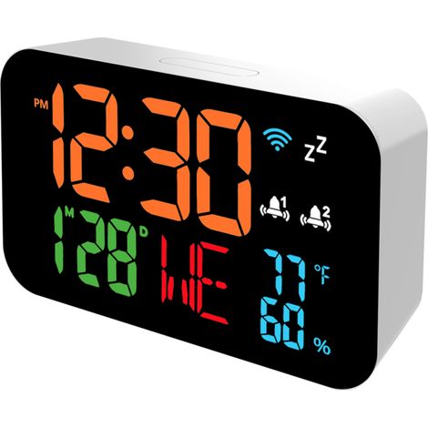 Orologio da scrivania Tuya WiFi con funzioni di calendario, termometro, igrometro, display a LED, autocalibrazione, 4 livelli di luminosità, visualizzazione della distanza e avviso di temperatura (tra