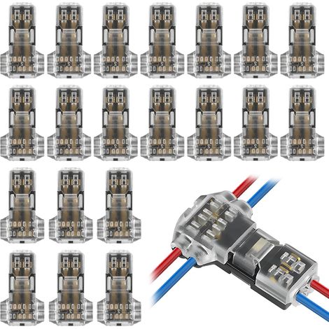 20 pièces Connecteur en T 2 Broches, T Verbinder, Électriques en T Étanches 2 Broches 20/22 AWG, Connecteurs Sans Soudure pour Fil Électrique, Câble LED, Voiture et Connexions Rapides (1/5)
