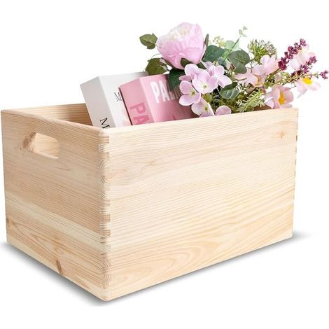 Wooden Storage Crate 40 x 30 x 24 cm Wooden Storage Box with Handles Kitchen Storage Box Office Storage Crate Storage Locker (1/3)