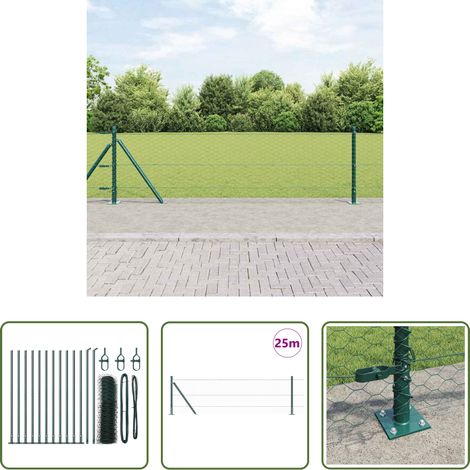 vidaXL Sécurité extérieure - Poteau de clôture. Vert 25 x 0,6 m (maille de 36 mm) (1/5)
