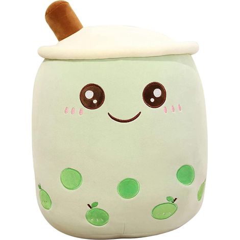Peluche Boba mignonne, coussin en forme de tasse de thé au lait, peluche douce et kawaii à câliner, cadeau idéal pour les enfants (vert, 35 cm) (1/5)