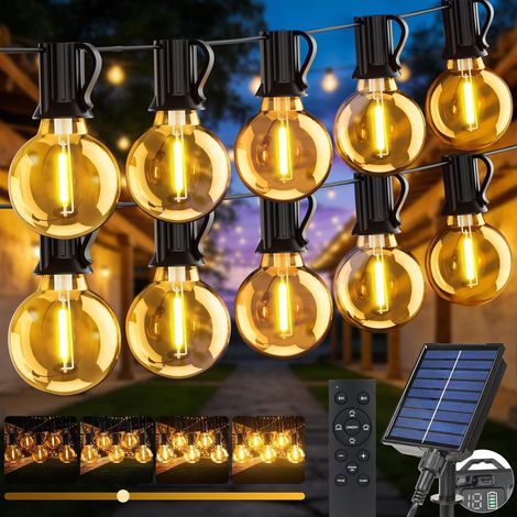 Guirlande Guinguette Solaire Extérieur - 10M G40 LED - Télécommande 3 Modes Charge USB IP65 - Jardin Terrasse (1/5)