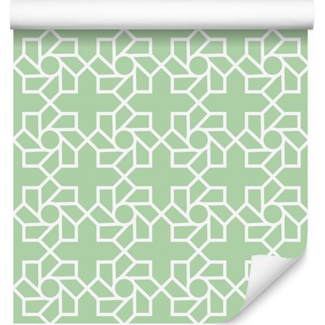 Carta da parati con motivo geometrico color menta, bianco e grigio chiaro, 50x1000 cm (1/5)