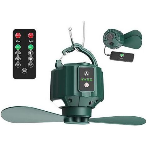 Ventilateur de plafond de camping, ventilateur de plafond de tente portable rechargeable USB 5200 mAh avec télécommande, ventilateur de camping, voyage, pêche, randonnée, barbecue (1/5)
