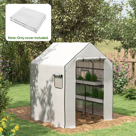 Cubierta de recambio para invernadero (140x143x190 cm), con puerta enrollable y ventanas, protección UV, PE blanco (1/5)