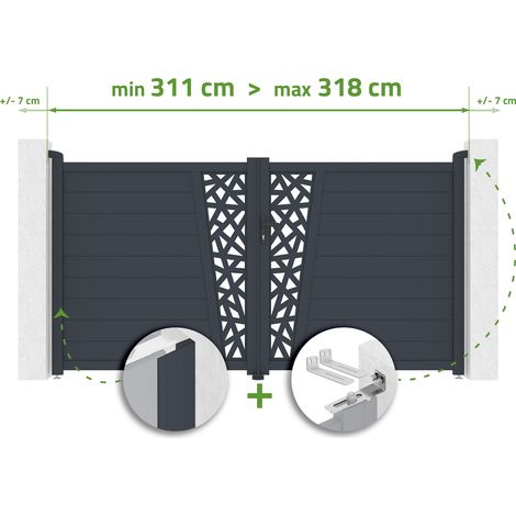 Portail battant ajustable en largeur 3m CERVINA RUIVO H.160cm aluminium gris (1/4)