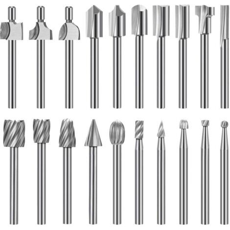 Jeu de Mèches de Gravure Haute Dureté, 10pcs Mèches de Gravure en Carbure HSS & 10pcs Mèches de Toupie Tige 1/8"(3mm) pour Outils Rotatifs pour Bricolage en bois, Mèches de Toupie en bois, Sculpture, (1/5)