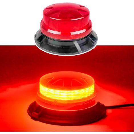 Luci stroboscopiche LED rosse con supporto magnetico, 8 modalità di lampeggio, 24 LED, 12-24 V, per emergenza e sicurezza su veicoli (pompieri, polizia, costruzioni, trattori, camion)