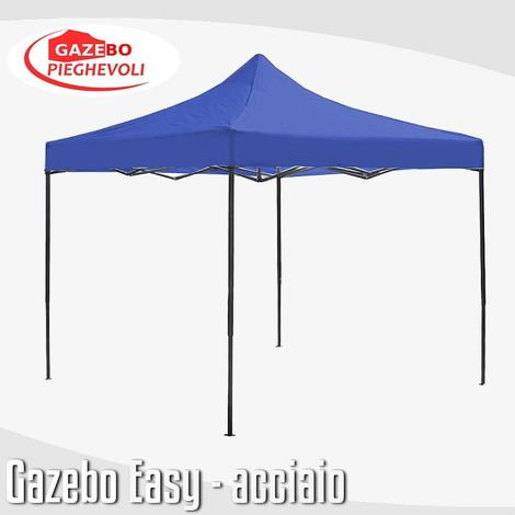Gazebo 3x3 m blu pieghevole portatile estendibile richiudibile estensibile acciaio SENZA laterali per fiere eventi stand chiosco tenda tendone mercato mercatino (1/5)