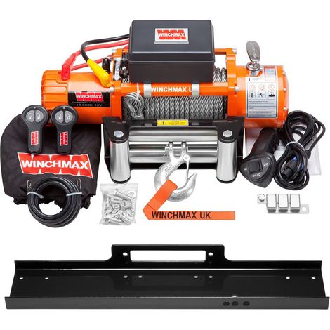 13,500lb (6,123kg) Original Orange 12v Electric Winch. 26m x 9.5mm Steel Rope, Flat Bed Mounting Plate