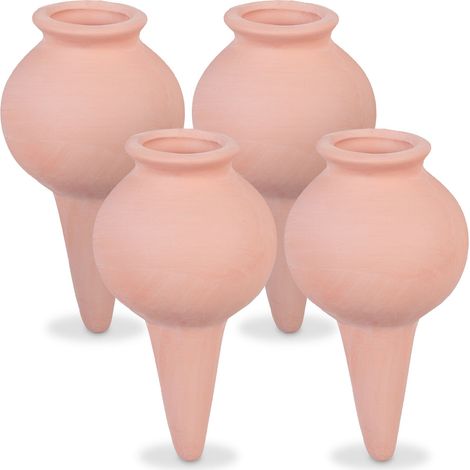 Relaxdays Set of 4 Clay Globes, Houseplants & Flowerbeds, Automatic Watering, Ceramic, Vacation & Office, Terracotta
