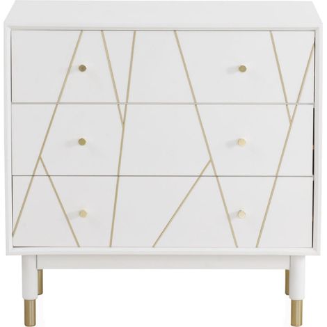 Weiß lackierte Kommode mit 3 Schubladen und goldverzierter Front (1/5)