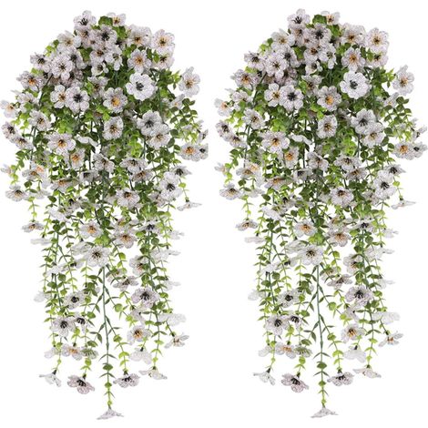 Vigne d'eucalyptus artificielle feuilles violet-vert (lot de 2) - Soie et plastique réaliste, suspendue (1/5)