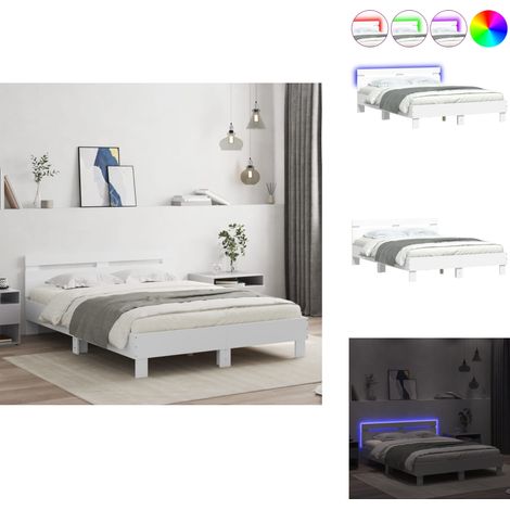 Cadre de lit avec LED sans matelas blanc 150x200 cm - Lit Double - Cadre De Lit - Éclairage LED - Sommier - Meuble Chambre (1/5)