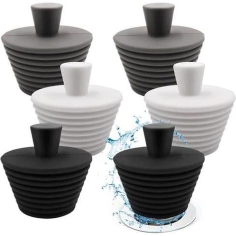 6 Pièces Bouchon Baignoire, Silicone Bouchon Lavabo pour Lavabo, Baignoire, Égouts, Salle De Bain, Cuisine(Noir/Gris/Blanc) (1/4)