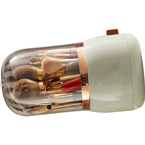 Porte-brosse de maquillage, organisateur multifonctionnel, rotatif à domicile, anti-poussière, conteneur de pinceaux de maquillage cosmétiques, vert clair (1/5)