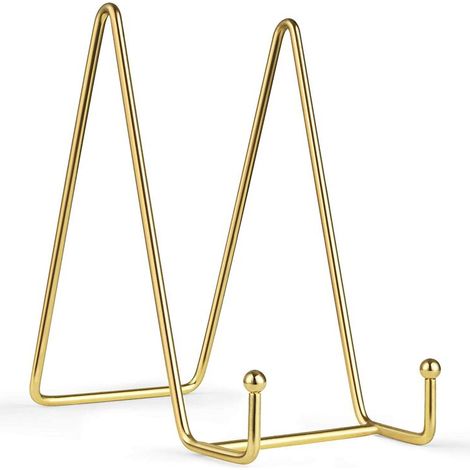 6 Pouces Supports de Plaque pour Affichage, amélioré Or présentoir Fer chevalet Support Photo Cadre Titulaire métal Supports pour Photo, Assiette décorative, tablettes et Art -2 Pack (1/5)