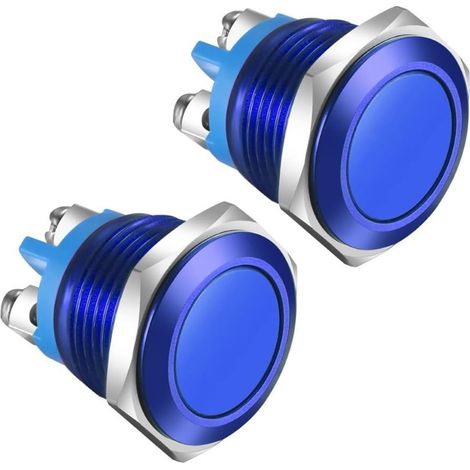 2pcs 16mm momentary push button switch IP65 3A/12V 24V 36 DC 110V 250VAC 1NO SPST screw terminals waterproof aluminum alloy shell, blue