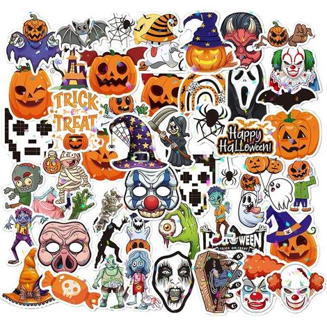 50pcs Halloween Holographic Stickers Waterproof PVC Stickers for Computer, Bottle, Notebook, Party Decorations Pumpkin Ghost Witch (1/5)