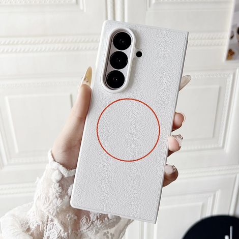 Étui de téléphone pliable minimaliste en cuir (blanc, Galaxy Z Fold5) avec protection pour chargement sans fil magnétique