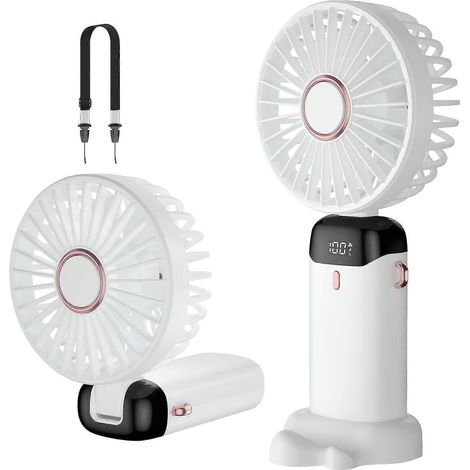 Mini ventilateur portable rechargeable par USB, petit ventilateur de poche à 5 vitesses avec base, ventilateur de bureau pliable (blanc) (1/5)