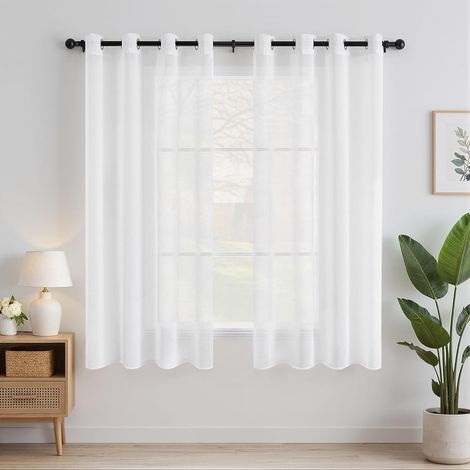 Couleur Pure Voile de Fenêtre Transparent Lisse Panneaux Rideaux Élégant pour Chambre Salon 2 Panneaux 140x160cm Blanc (1/5)