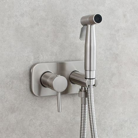 Kit Douchette WC，Toilette Bidet Spray, Bidet Pulvérisateur de Douche Kit en Laiton Kit Mitigeur Douchette à Main Mural argent (1/4)