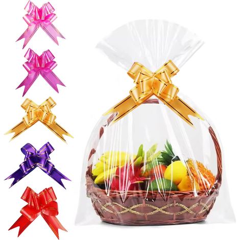 Lot de 5 Grands Sacs en Cellophane Set pour Cadeaux, Panier de Bricolage 100 x 70 cm Sacs Cadeaux en Cellophane Transparents, Emballage Cadeau Transparent avec 5 Nœuds à Tirer (1/5)