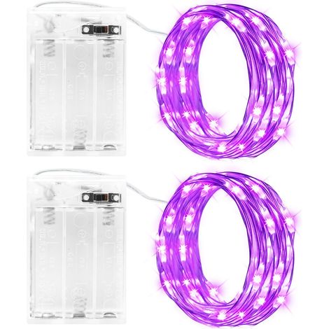 2 x 3M 30LED Micro Battery Fairy Lights with Timer, IP65 Waterproof Girl Light for Garden, Bedroom, Christmas, Halloween Indoor/Outdoor Decoration, Purple (1/5)
