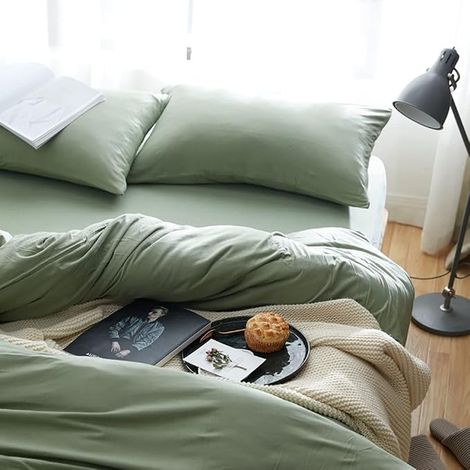 Housse de Couette 220x240 Taie d'oreiller 65x65cm Vert Sauge (1/4)