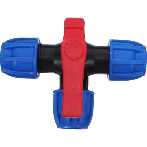 Vanne à bille 3 voies en PE, raccord rapide pour tuyau 25 mm, diamètre intérieur 3/4 pouce, vanne en plastique en forme de T pour un contrôle facile (1/5)