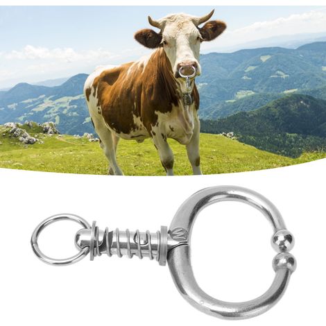 Nasenring aus Edelstahl für Kühe, bohrfreie Zugvorrichtung, federbelasteter Nasenring für Kühe, Viehbedarf, mittelgroßer (Größe W) federbelasteter Nasenring (1/5)