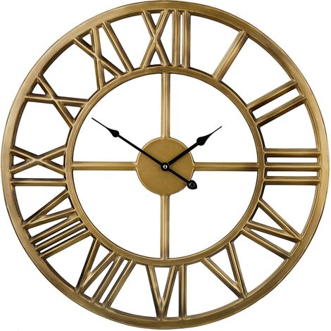 Reloj de pared marco de hierro dorado diseño clásico números romanos redondo 61 cm Nottwil