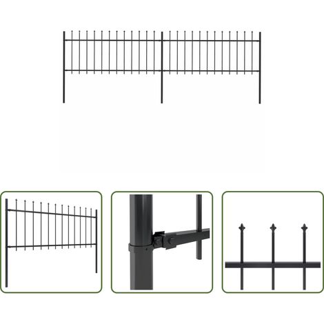 Clôture décorative - Clôture de jardin avec dessus en forme de lance en acier 359 x 80 cm Noir (1/5)