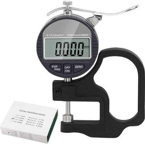 Micrómetro digital de espesor de 0 a 12,7 mm, precisión de 0,01 mm, para cuero, papel, plástico y metal, pantalla LCD (mm/pulgadas) (1/4)