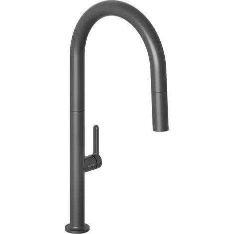 Robinet de cuisine (noir mat) - Pivotant à 360 degrés - Mitigeur d'évier à une main avec tuyau extensible et douchette avec bouton de commutation - 2 modes - Robinet de cuisine (1/5)