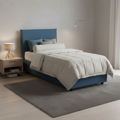Talamo Italia Einzelbett Claire, Containerbett mit Stoffbespannung, 100% Made in Italy, Frontöffnung, inklusive Matratze Cm 90x200, Blau (1/5)