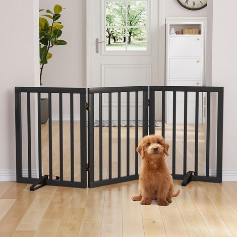 Barrière de Sécurité pour Chien en Bambou Pliante Grille de Protection pour Animaux Domestiques Clôture Autoportante avec Pieds de Soutien pour Maison Escalier Porte Noir (1/5)