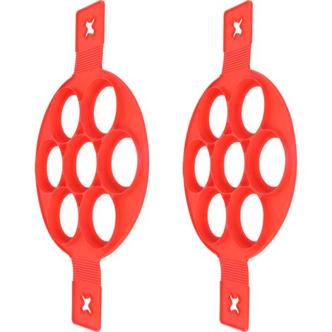 2 cercles à crêpes antiadhésifs en silicone pour faire des pancakes à 7 trous. Moule à crêpes rond en silicone, 7 trous, idéal pour les préparations maison. (1/5)