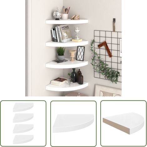 The Living Store Eck-Schweberegale 4 Stk. Hochglanz-Weiß 35x35x3,8 cm MDF - Eckregal - Wandregal - Schwebender Wandregal - Regal Weiß - Wohnwandregal (1/5)